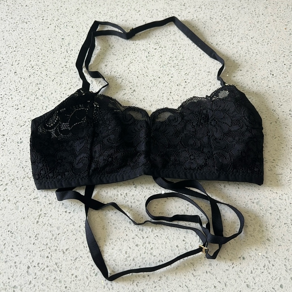 We are HAH Black Noir Don’t Cross Me Lace Halter Top, Women’s Size Extra Small